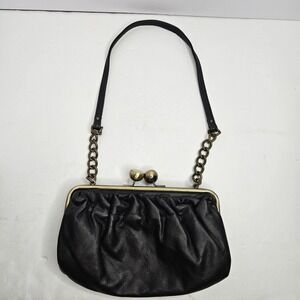 Vintage Purse Black Chins On Straps Kiss Latch Closure 10" X 5/8" X 6"